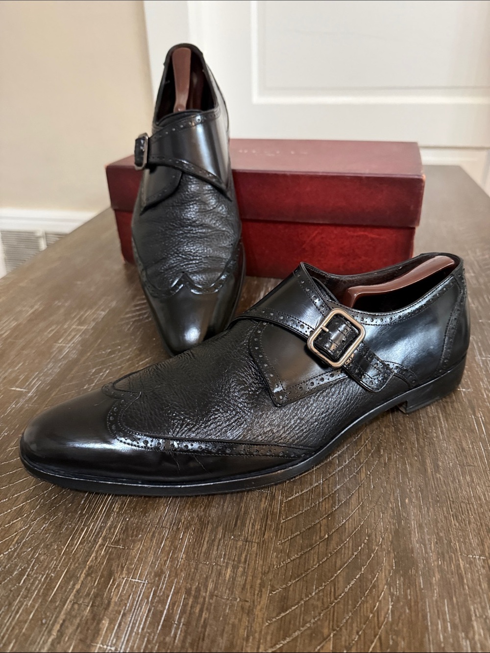 Mezlan Black Forest Leather Single Monk Strap Wingtip Shoe Sz 11.5 M